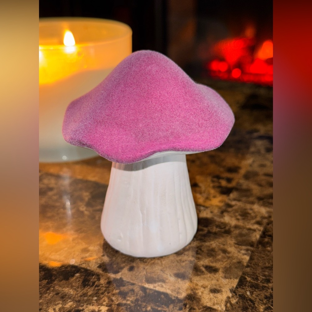 🍄 Pink Felt Top Ceramic Mushroom Whimsical Cottagecore Decor
